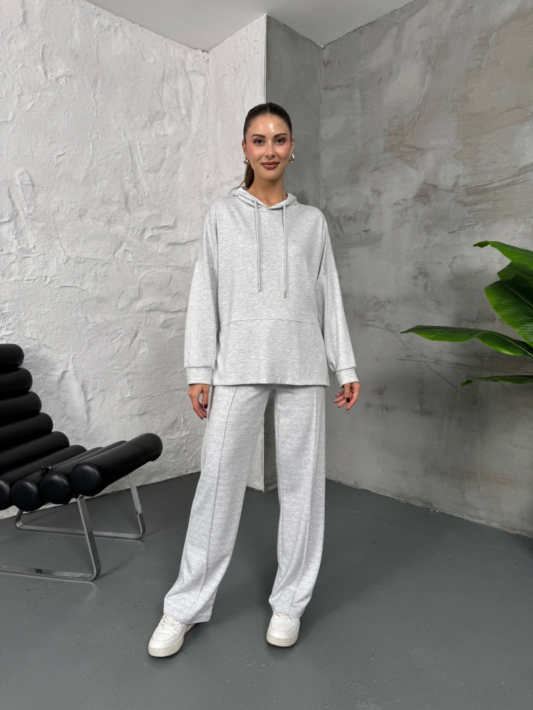 Gri Modal Yan Yırtmaçlı Sweat Takım