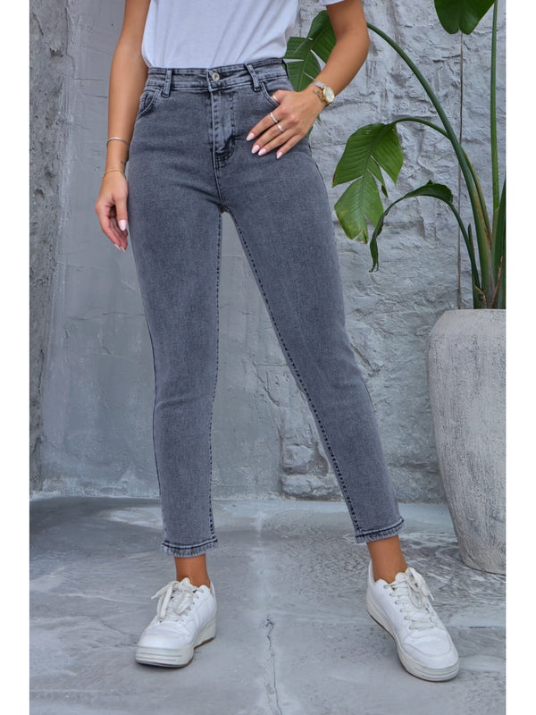 Antrasit Yıkamalı Likralı Mom Jean