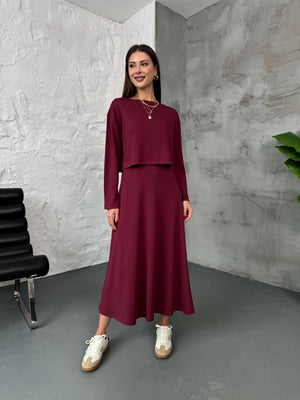 Bordo Modal Bluzlu İkili Takım Elbise