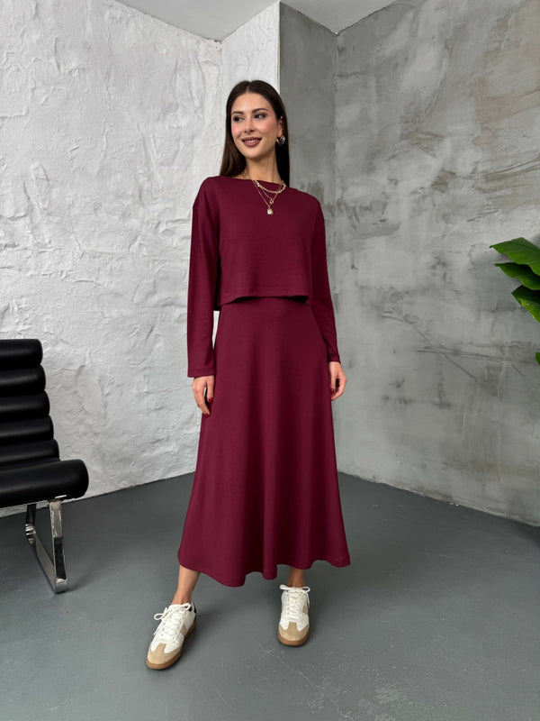 Bordo Modal Bluzlu İkili Takım Elbise