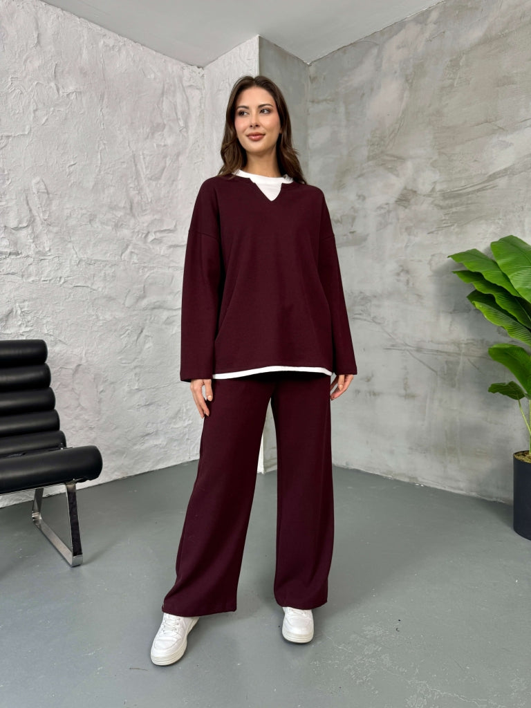Mürdüm Tshirt Detaylı Sweat Takım