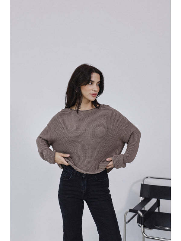 Dilvin Vizon Kayık Yaka Merserize Kazak 10804-Vizon