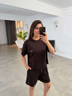 Acı Kahve Orj Marka Şortlu Modal Takım 1024-Acı Kahve
