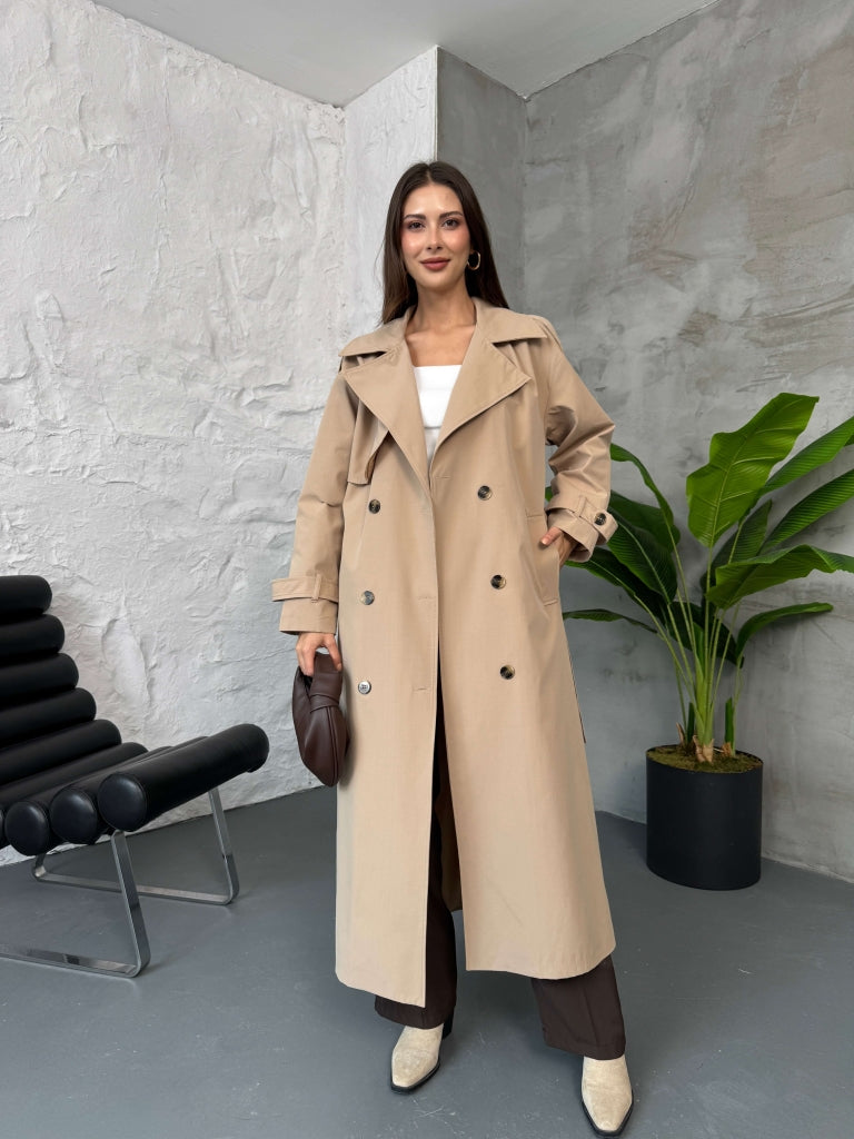 Camel Kuşaklı Maxi Trenç