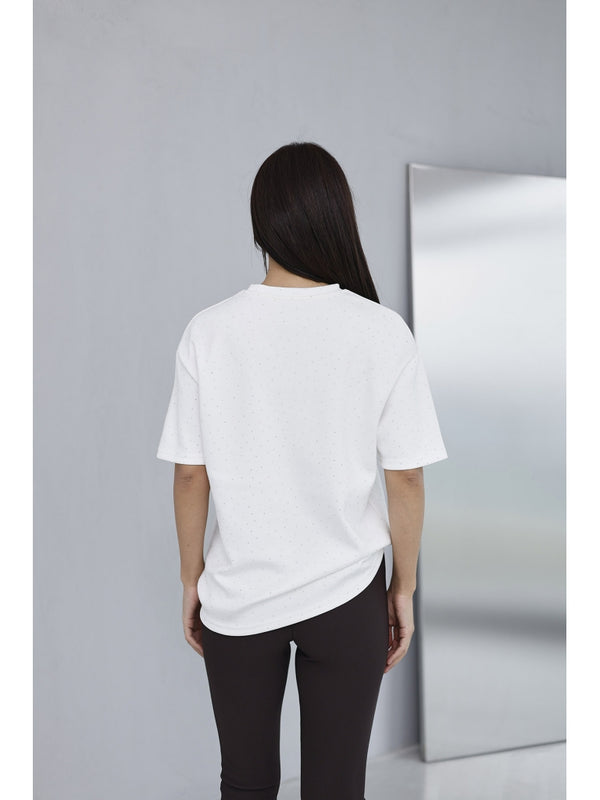 Beyaz Taş Baskılı Tshirt 4236-Beyaz