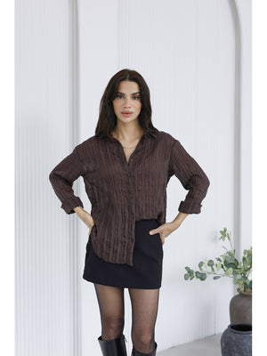 Kahverengi Sim Detaylı Transparan Gömlek 3225-Kahverengi