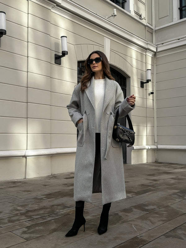 Gri Şal Yaka Premium Kaban 20071-GRİ