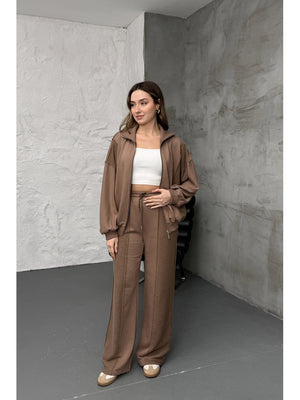 Kahverengi Premium Garnili Takım 10158-Kahverengi