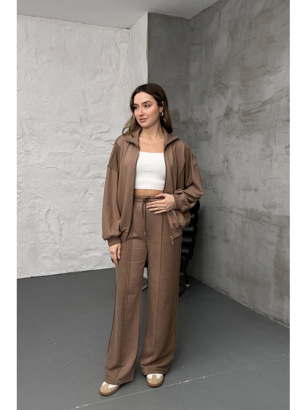 Kahverengi Premium Garnili Takım 10158-Kahverengi