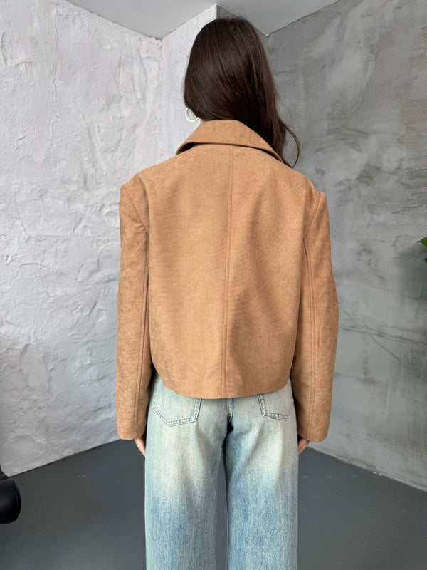 Camel Cepli Süet Kısa Ceket 9486-Camel