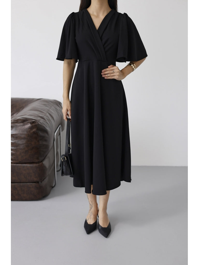 Siyah Kolları Volanlı Elbise 3707-SİYAH
