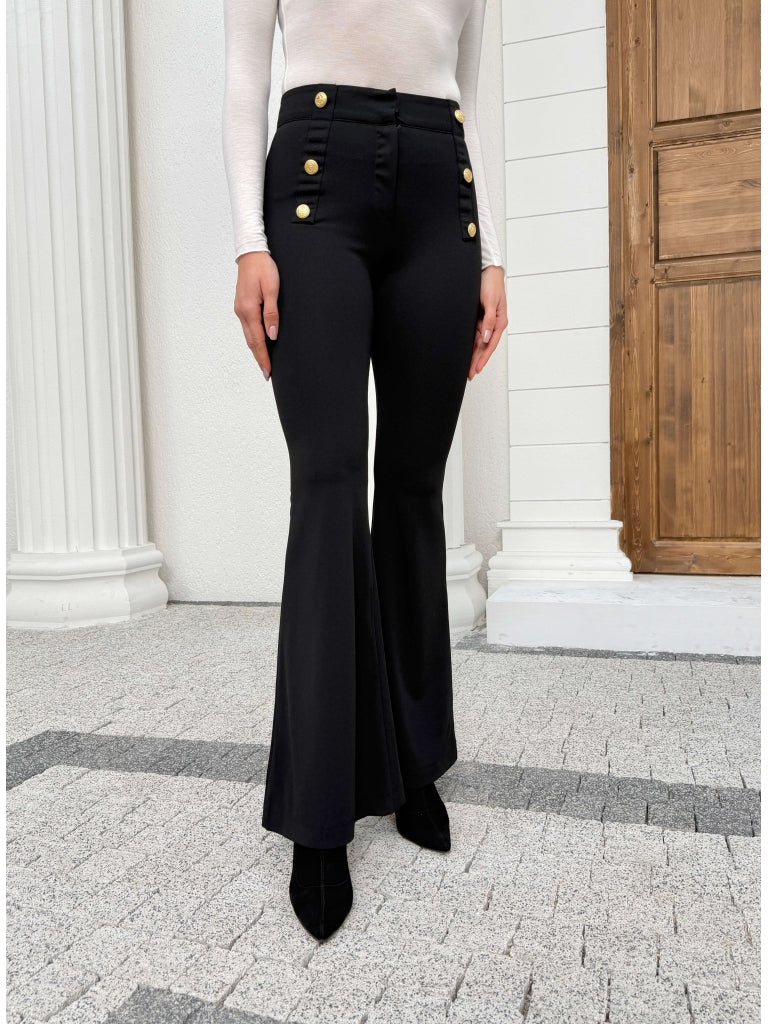 Siyah Gold Düğme Detaylı Pantolon 9027-Sİyah