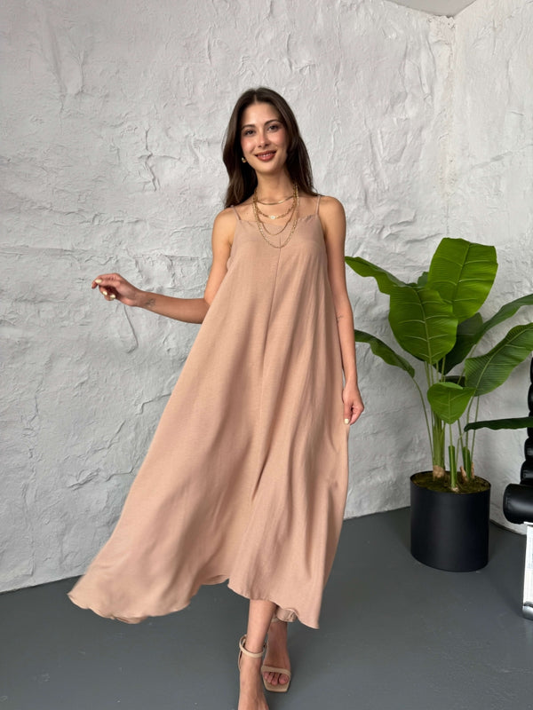 Camel Askılı Elbise