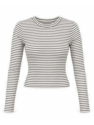 Ekru Çizgili Parmak Geçirme Body M-5648-Ekru
