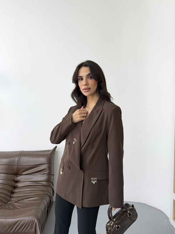 Kahve Küpeli Blazer Ceket 580756-Kahve