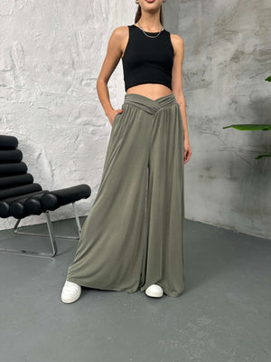 Haki Beli Çapraz Detay Modal Pantolon 30272-Haki