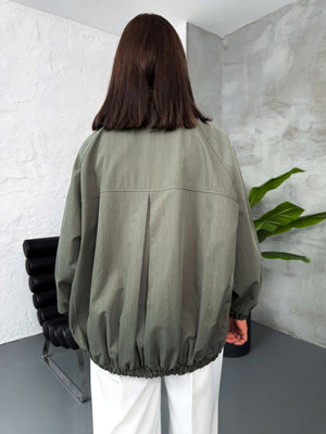 Haki Oversize Dik Yaka Trenç
