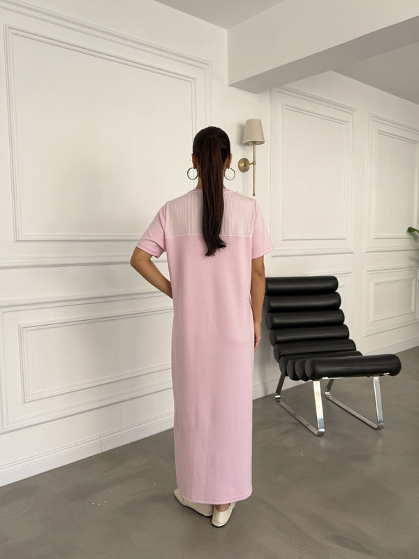 Pembe Fular Detaylı Modal Elbise 1877-Pembe