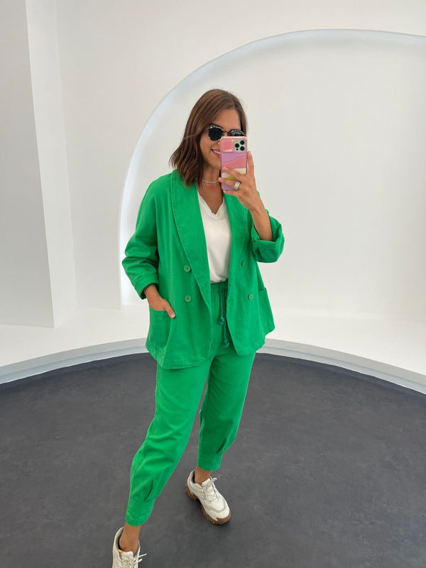 Yeşil  Gabardin Oversize Ceket Pantolon Takım 50466-Yeşil