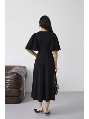 Siyah Kolları Volanlı Elbise 3707-SİYAH