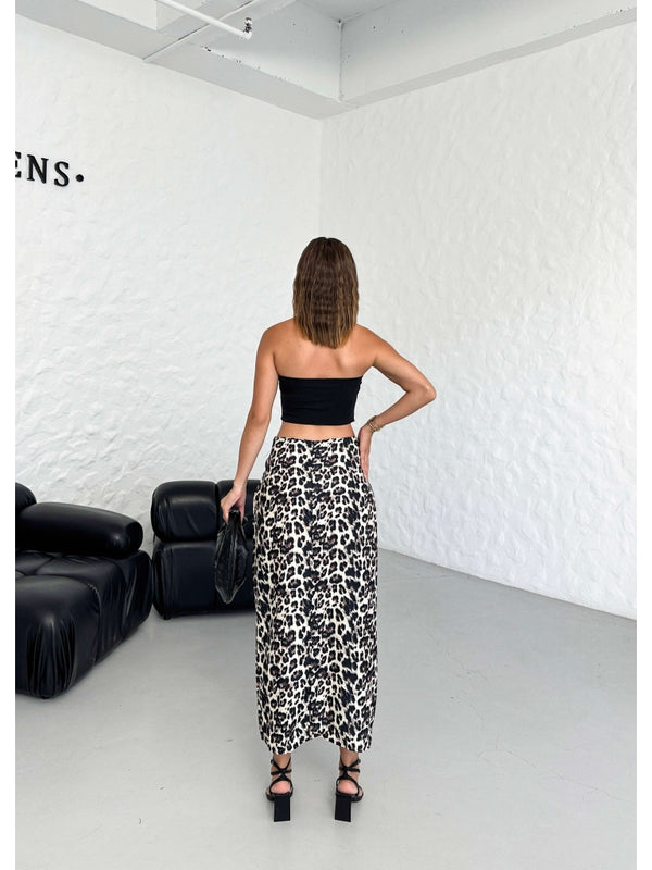 Leopar Toka Detaylı Yırtmaçlı Etek 65659
