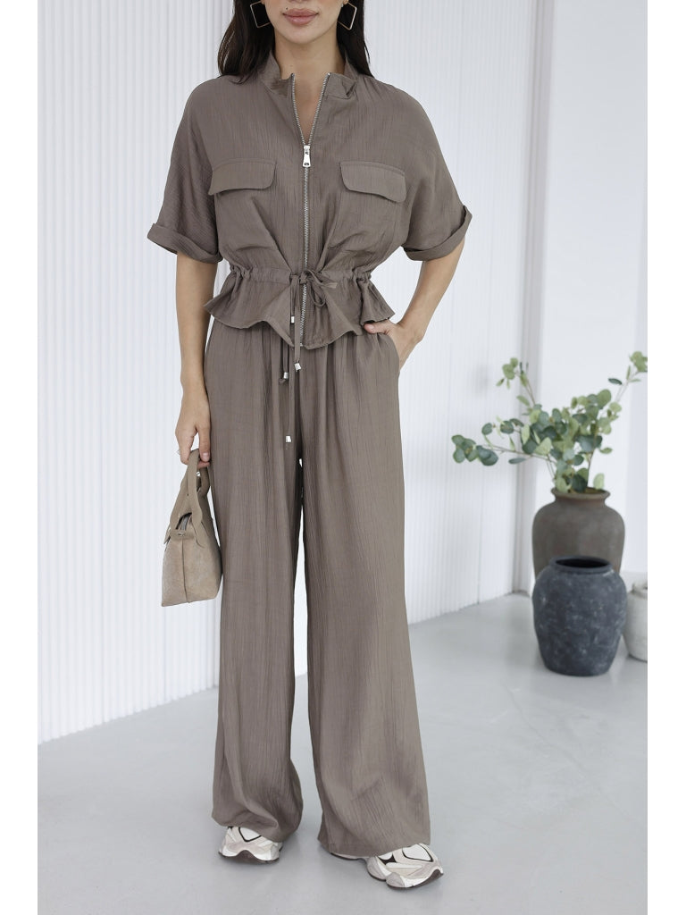 Vizon Cepli İp Detaylı Krinkıl Takım 580343-Vizon