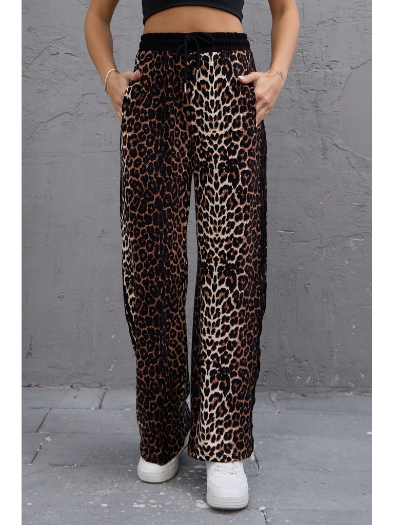 Leopar Yan Şeritli Pantolon