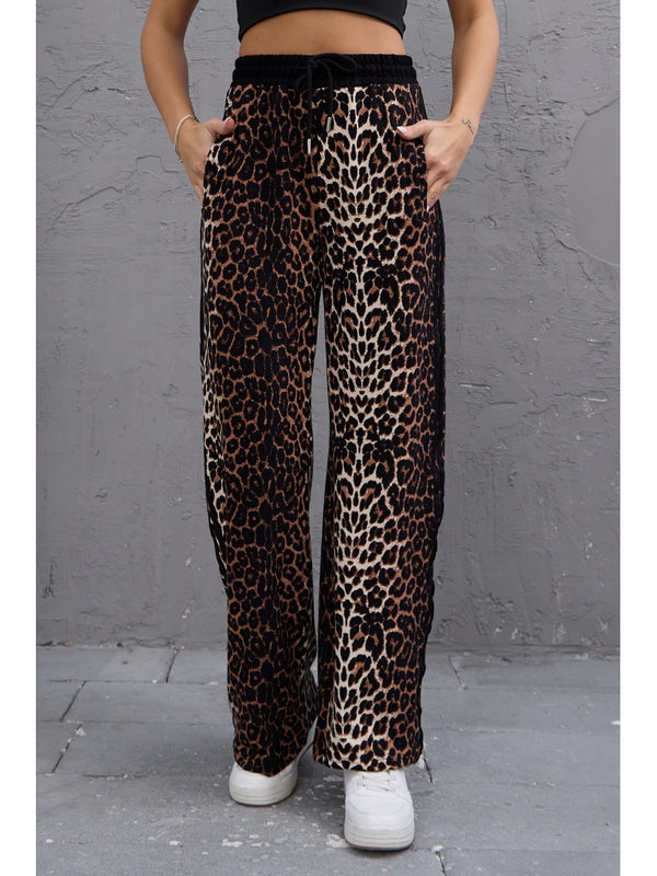 Leopar Yan Şeritli Pantolon
