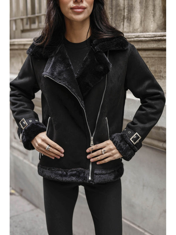 Siyah Kürk Detaylı Nubuk Mont AK2292-Siyah