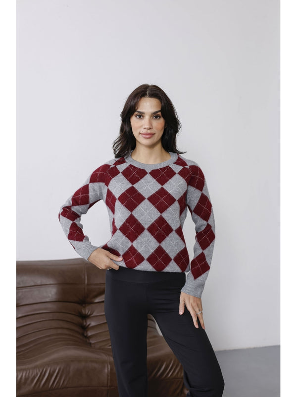 Bordo Baklava Desen Yumuşak Kazak 2319-Bordo