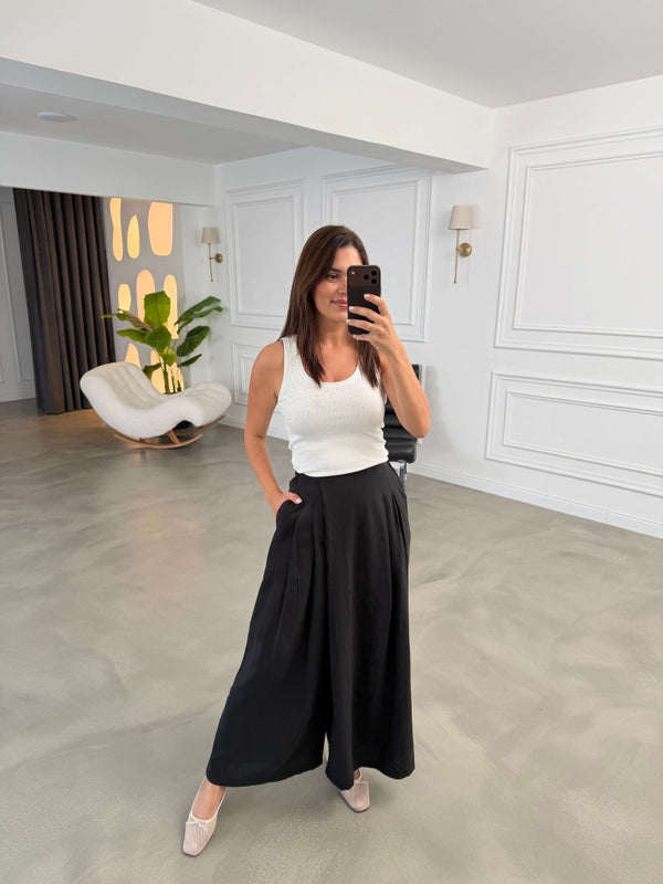 Siyah Beli Pilili Tencel Pantolon 51204-Siyah