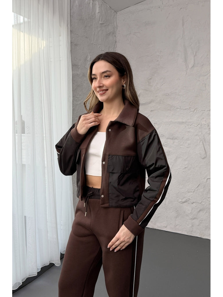 Kahverengi Paraşüt Cepli Şardonlu Takım 1912-Kahverengi