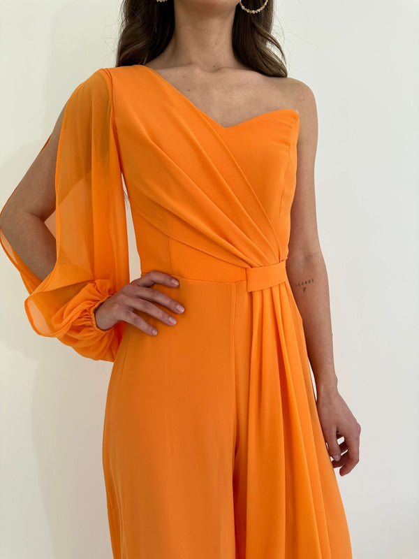 Orange Tek Omuz Abiye Tulum 1336-ORANGE