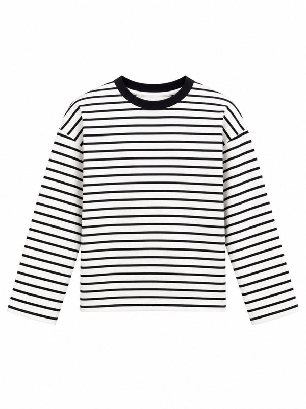Beyaz Siyah Çizgili Oversize Sweat 12613-Siyah