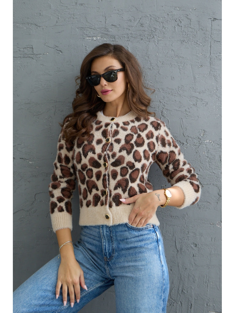 Leopar Desen Yumoş Hırka