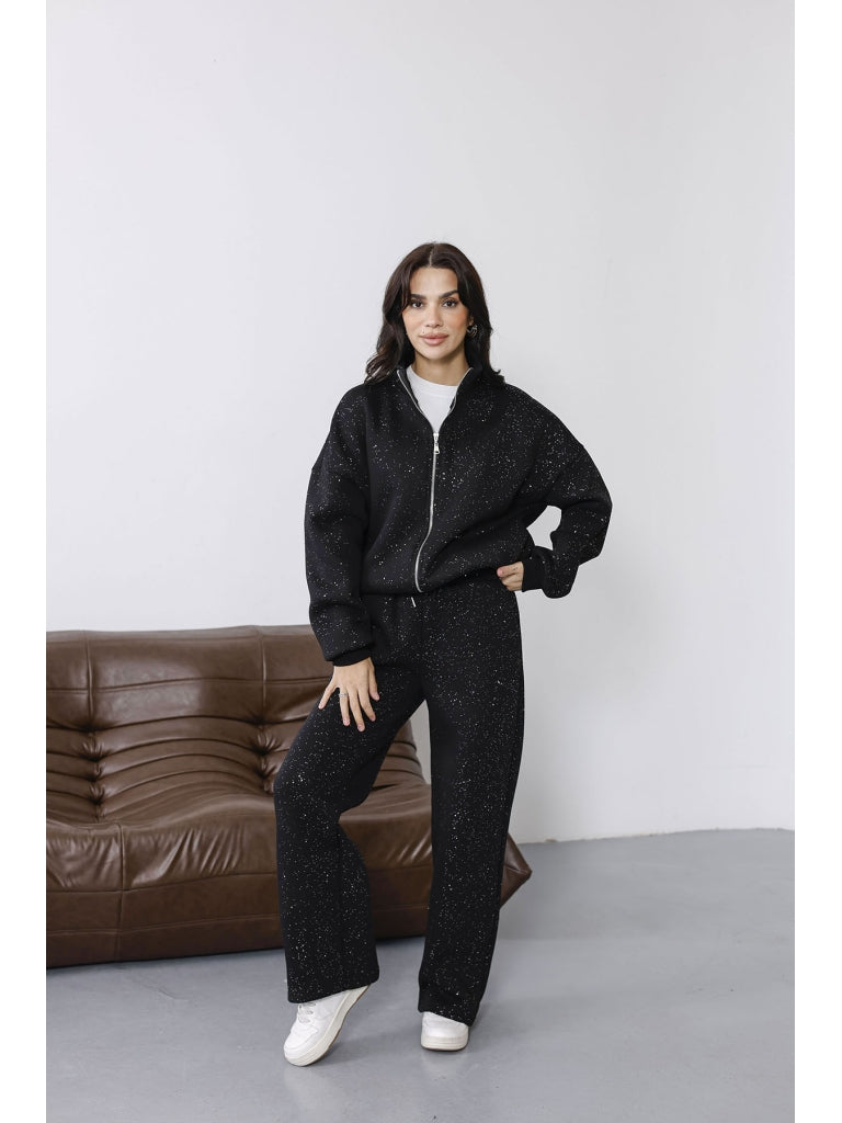 Siyah Simli Fermuarlı Takım 4222-Siyah