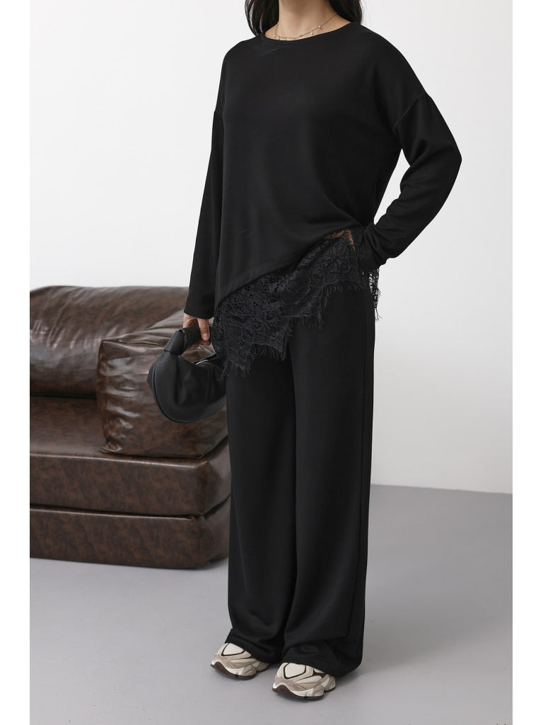 Siyah Etek Ucu Dantelli Modal Takım 4105-Siyah