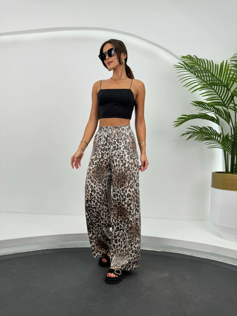 Leopar Saten Salaş Pantolon 241017