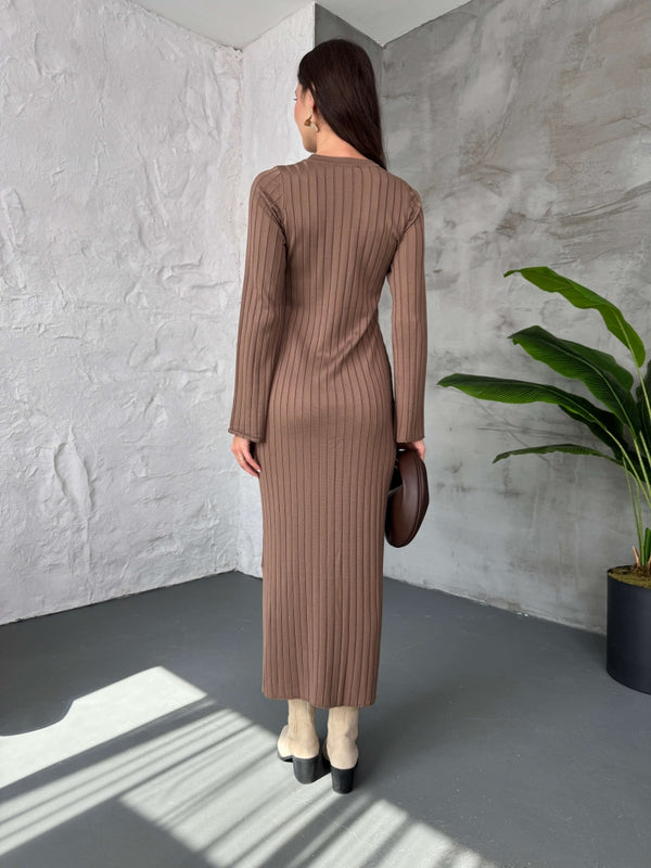 Kahve Massi Model Merserize Triko Elbise