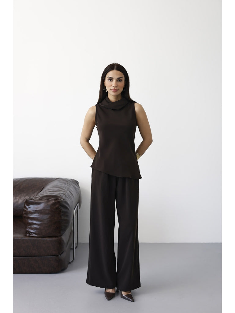 Kahve Şal Yaka Sıfır Kol Takım 8188-Kahve