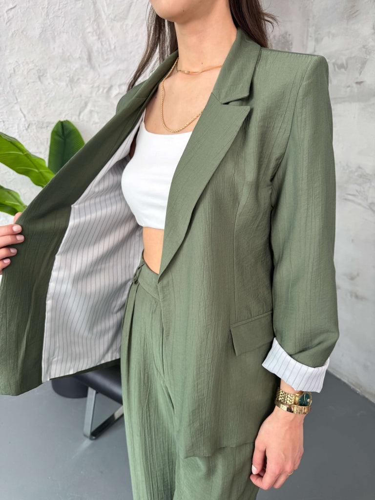 Haki Vatkalı Blazer Ceket