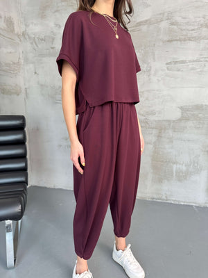Bordo Modal Tshirt Pantolon Takım