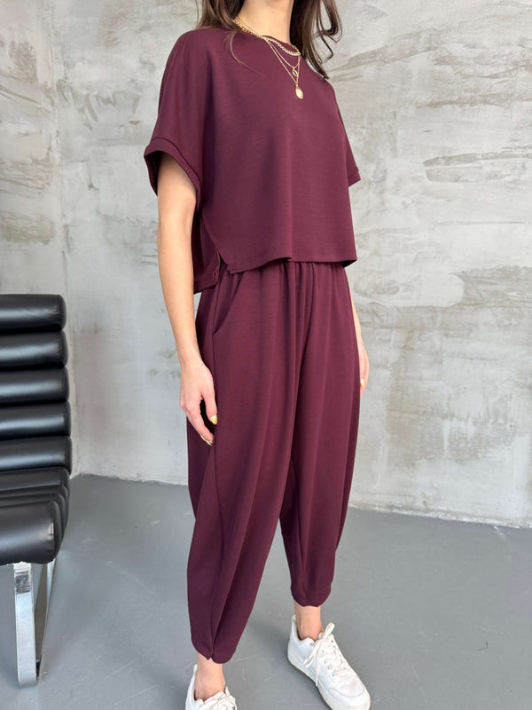 Bordo Modal Tshirt Pantolon Takım