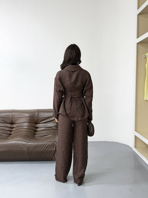 Kahve Şal Yaka Kimono Takım 51100-KAHVE