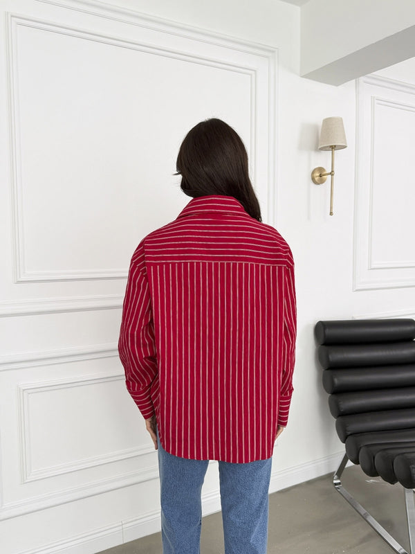 Kırmızı Fular Detaylı Gömlek 3236-Kırmızı