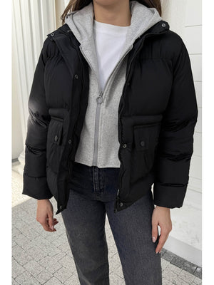 Siyah Kapşonlu Şişme Mont 2148-SİYAH