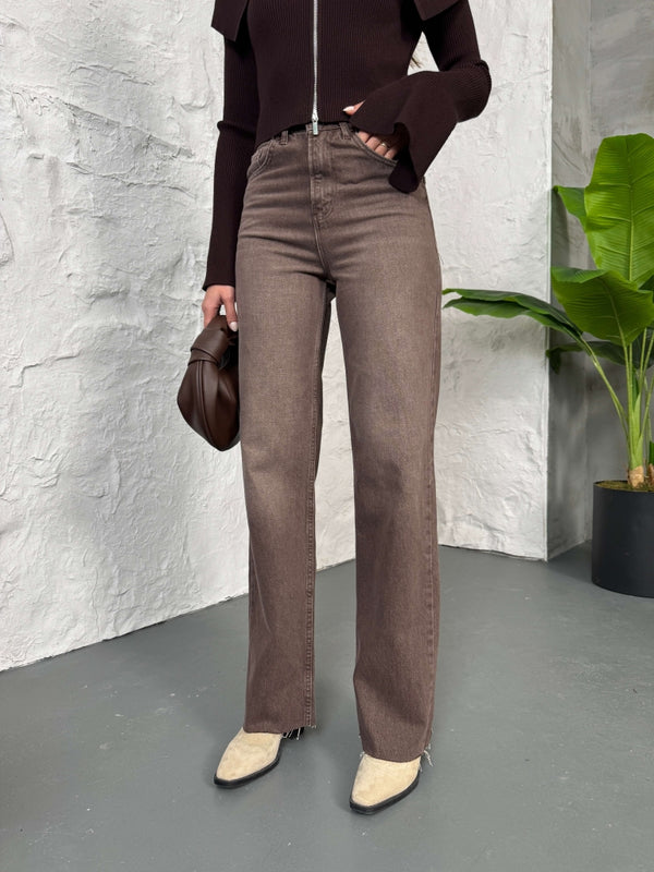 Kahverengi Straight Kesik Paça Jean 21145-Kahverengi