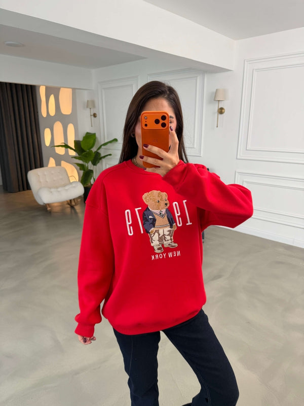 Kırmızı Teddy Nakışlı Sweat 10417-Kırmızı