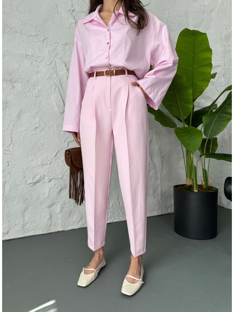 Pembe Gold Kemerli Havuç Pantolon