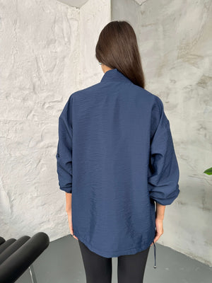 Lacivert Paraşüt Kumaş Fermuarlı Sweat
